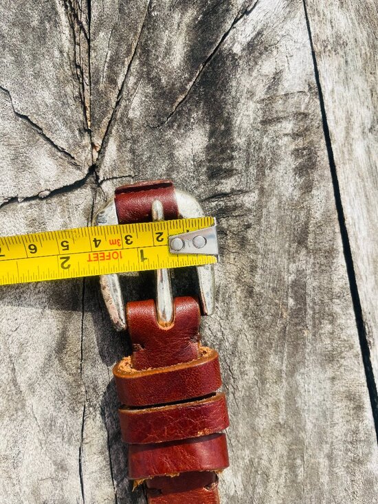 The Limited Genuine Leather Brown Narrow Dented Silver Buckle Belt Made in Italy main image 6